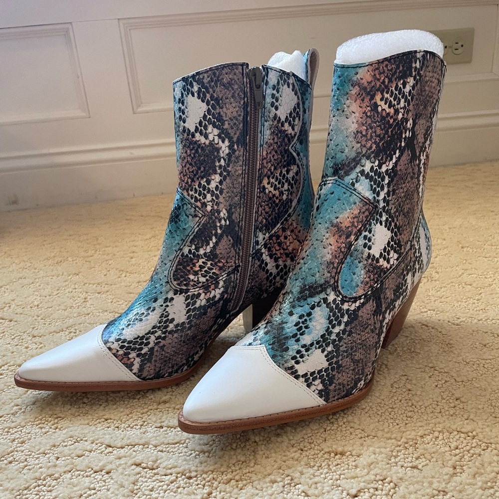 Matisse Snakeskin Ankle Boots - White and Teal - Picture 3 of 9